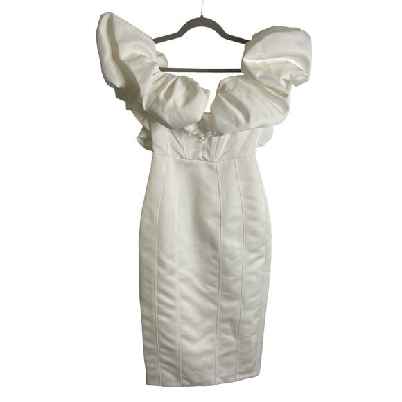 Line and Dot Samara Midi Dress Off Shoulder Puff Formal Bachelorette Bridal XS - Picture 5 of 12